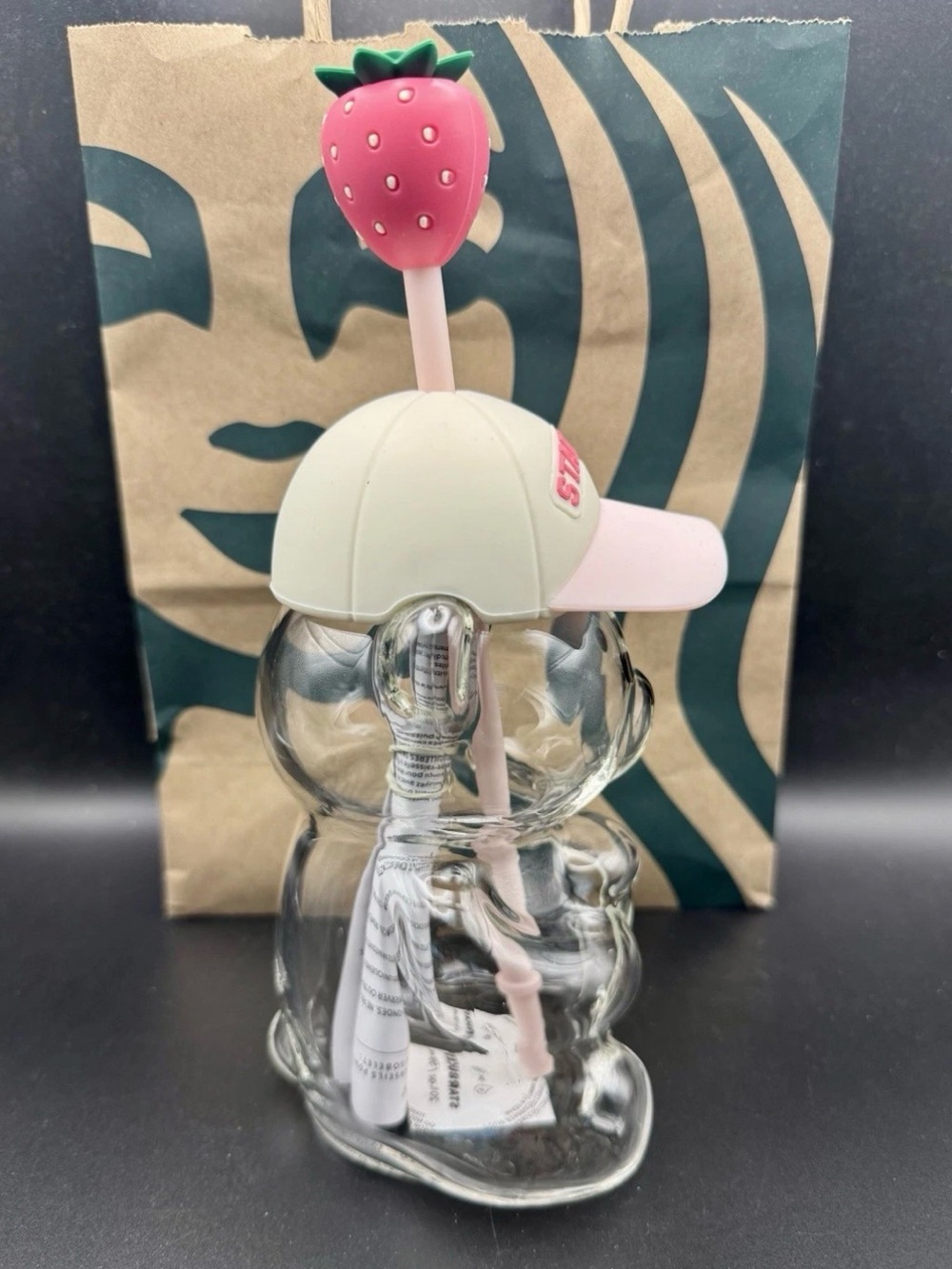 !Ships Today! Authentic Starbucks Glass Bear Cold Cup Pink Collection Strawberry